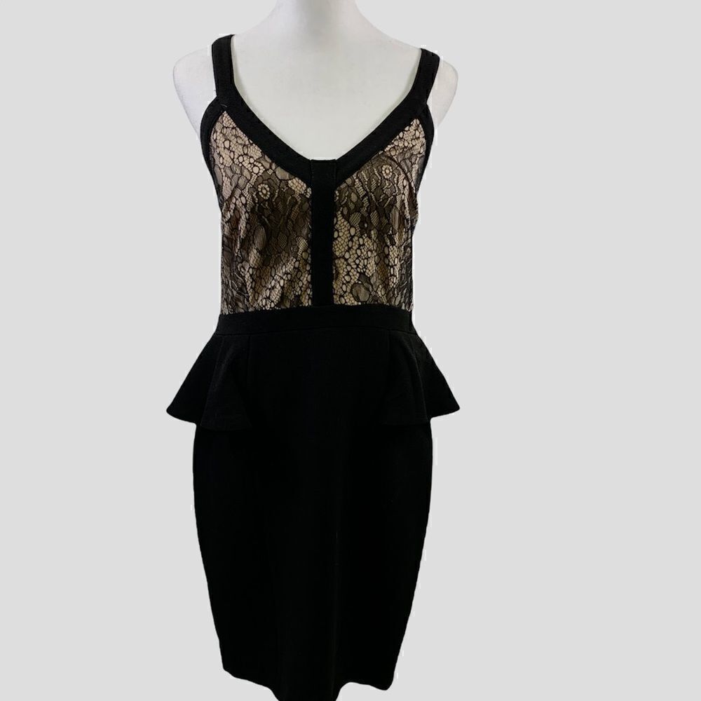 Heartloom Madelyn Black Cocktail Lacy Peplum Dress Size M